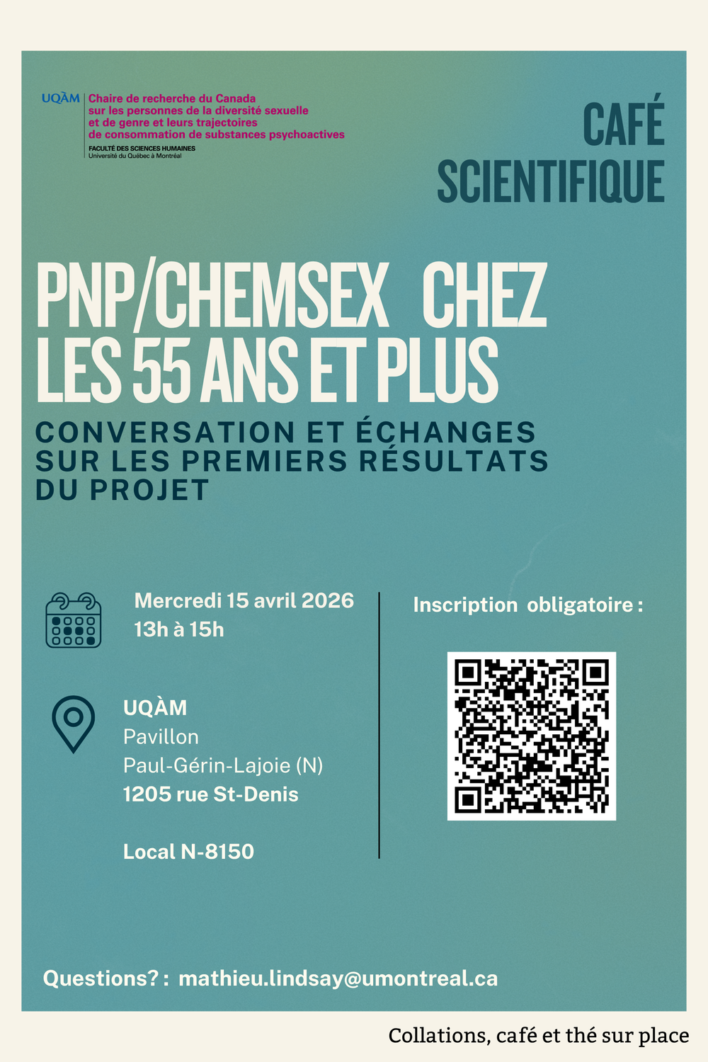 Affiche du Café scientifique sur le projet PnP/Chemsex 55 ans et plus.